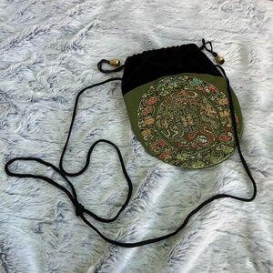 Oriental Brocade and Velvet Purse - Crossbody, Over the Shoulder, Drawstring